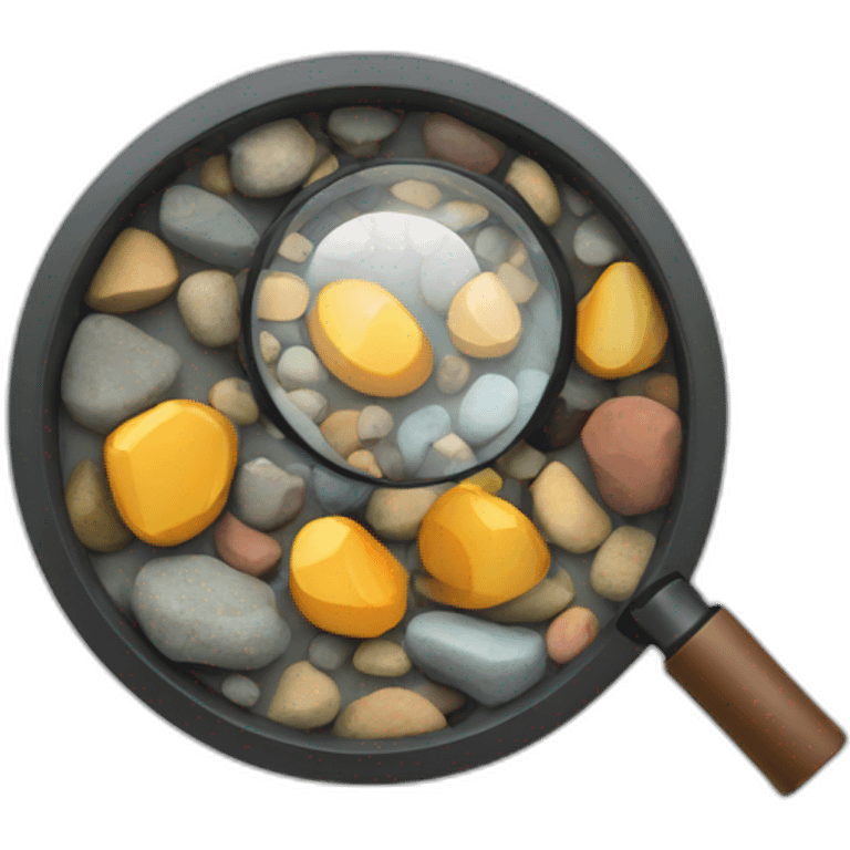 Magnifier with rocks and statistics emoji