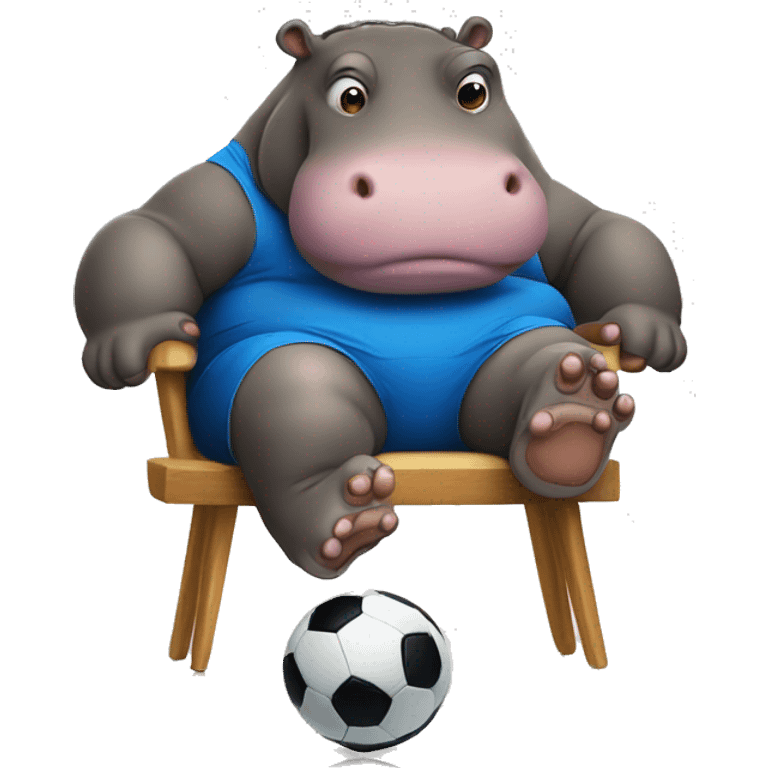 fat hippo as soccer player sit on chair emoji