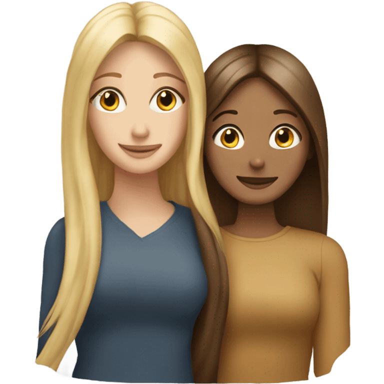 beautiful woman with long straight blonde hair hugging beautiful woman with long straight brown hair emoji