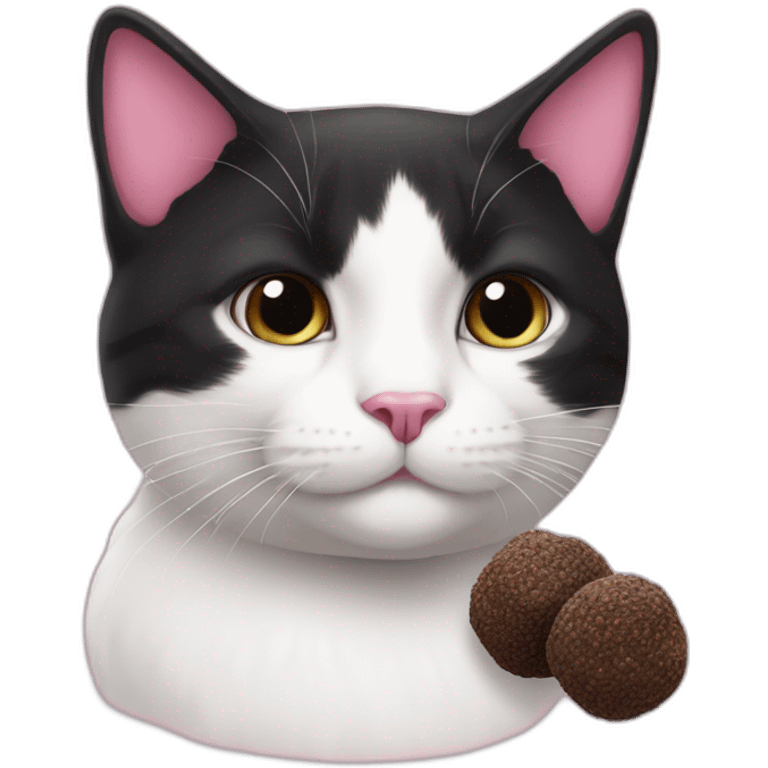 black and white cat with pink truffle emoji