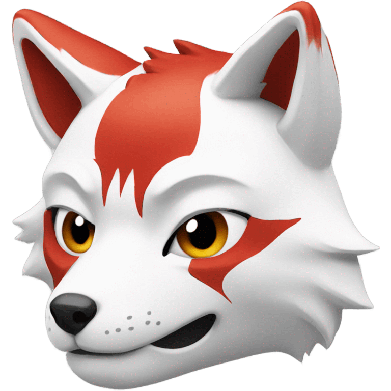 Kitsune head, red and white, sad face emoji