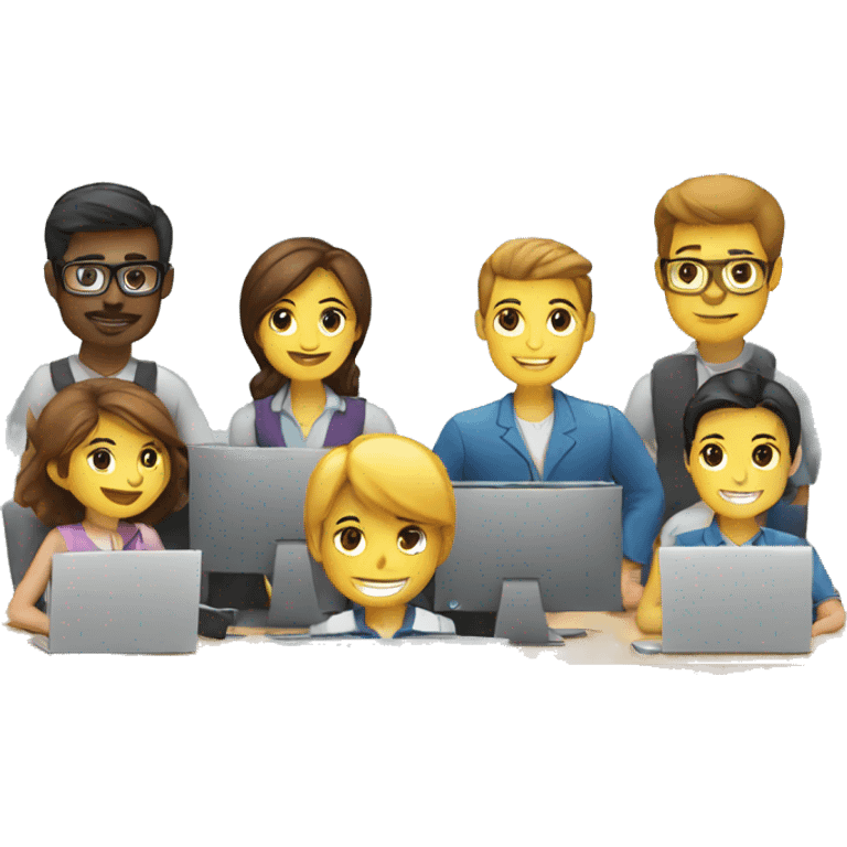 several people working together on computers emoji