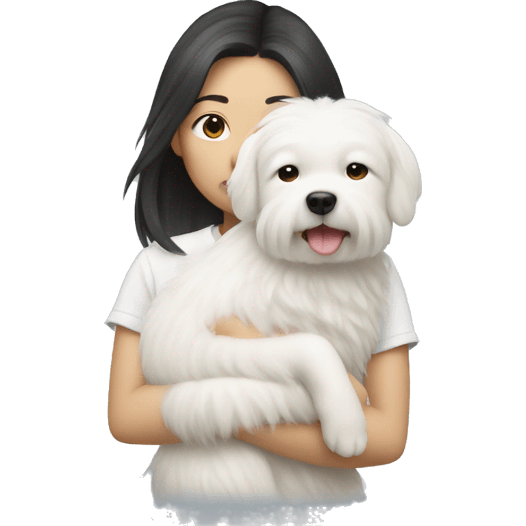 Asian girl with white fluffy dog emoji