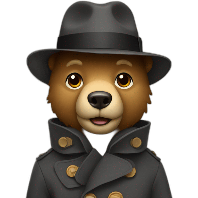 Bear in a trench coat and flat hat emoji