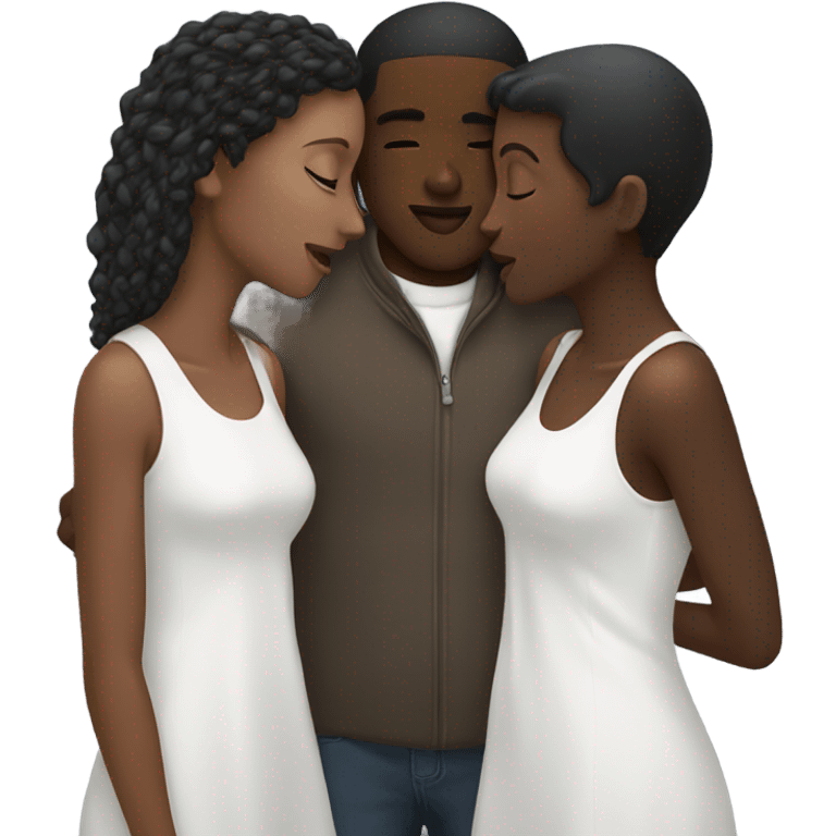 black guy kissing two white girls emoji