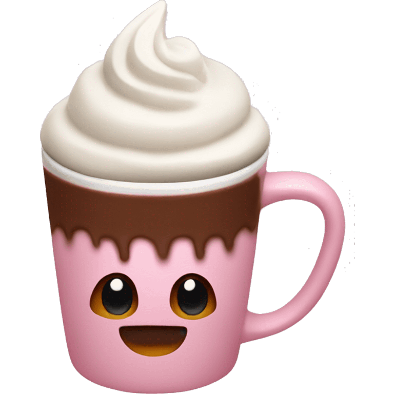 Hot chocolate with Cream in a light pink mug emoji