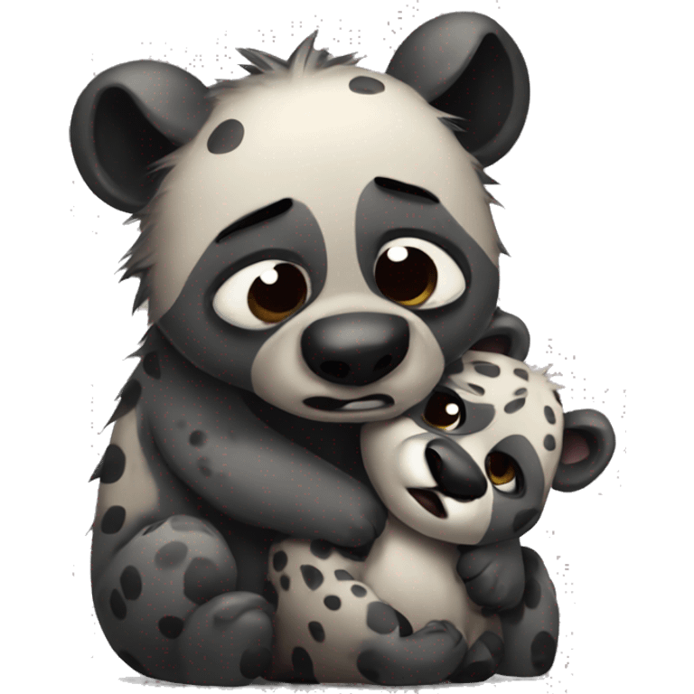 Hyena hugging panda in a sad mood emoji