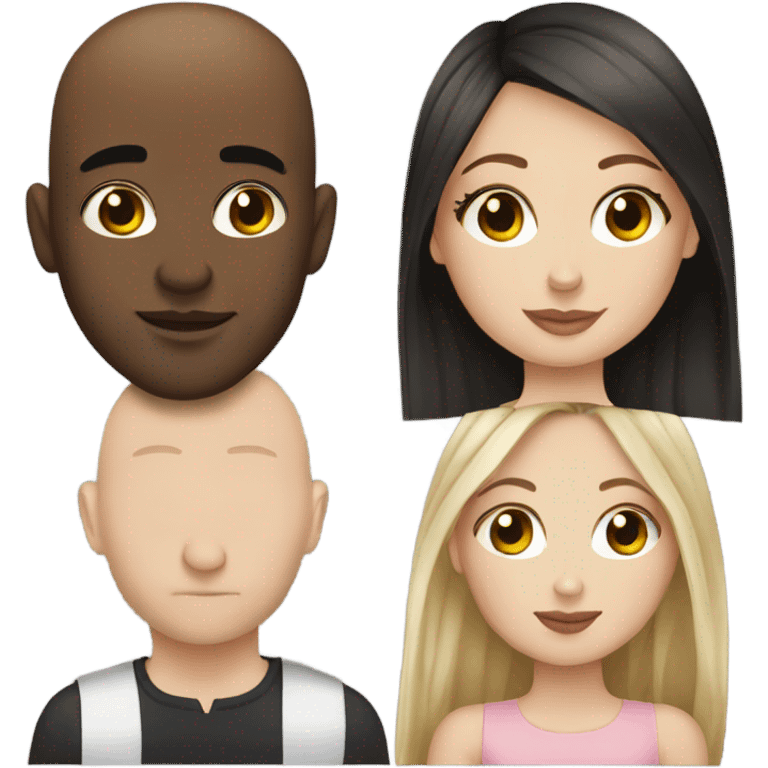 White girl dark hair kissing mixed bald man emoji