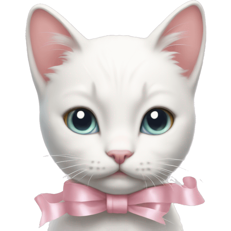 White kitty with pastel pink ribbon on head emoji