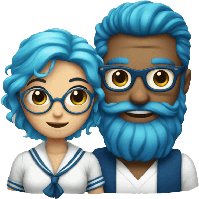 a sailor with glasses and a mermaid with blue hair emoji