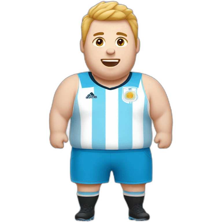 Short hair, obese white man play jumping. argentina team uniform.  emoji