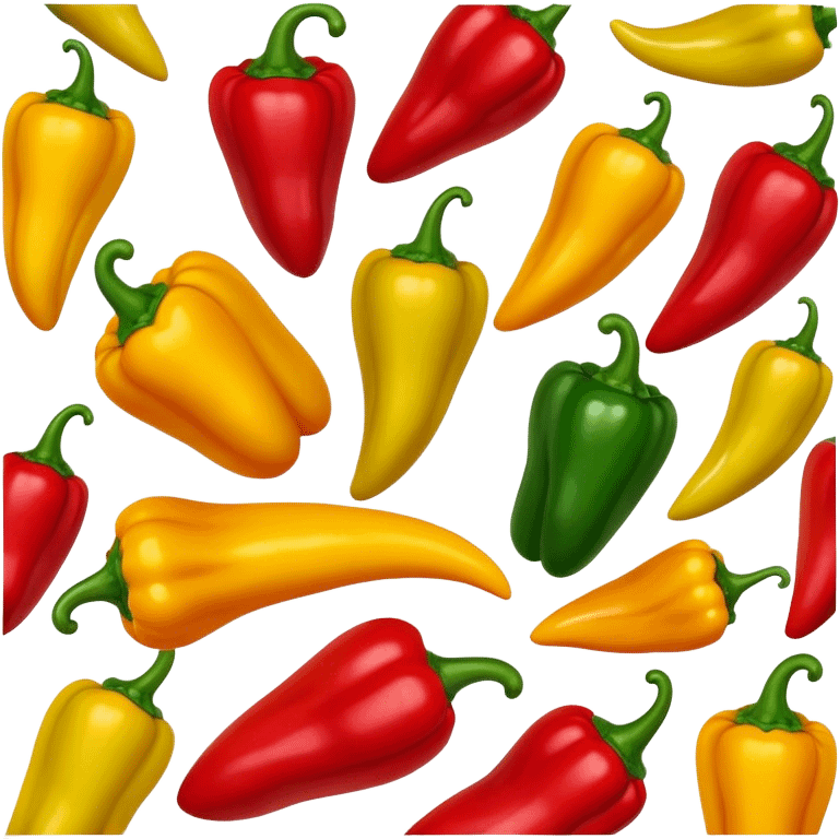 Cinematic bright colorful peppers, glossy and fresh, arranged in a vibrant mix of red, yellow, and green, warm glowing background, fresh and lively. emoji