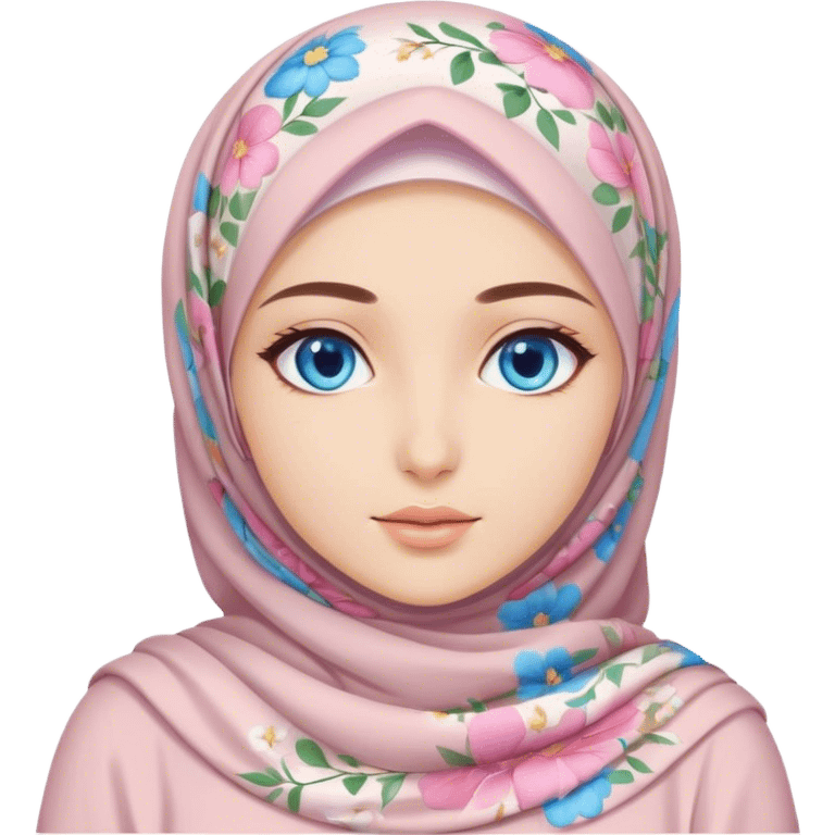 Turkish beautiful finish Konya girl blue eyes with hijab and pastel flowers dress emoji