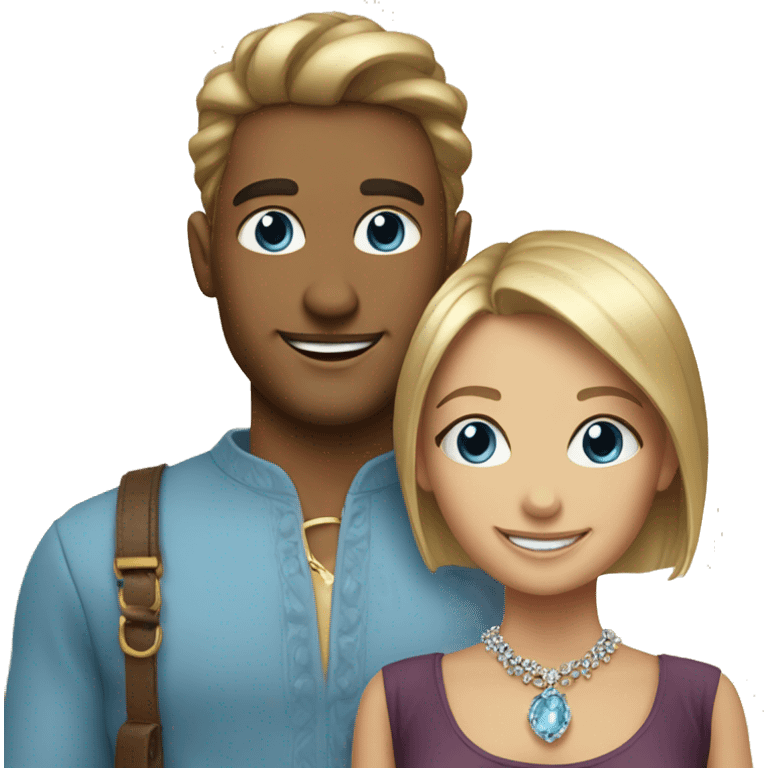 smiling couple with jewelry girl has blue eyes emoji