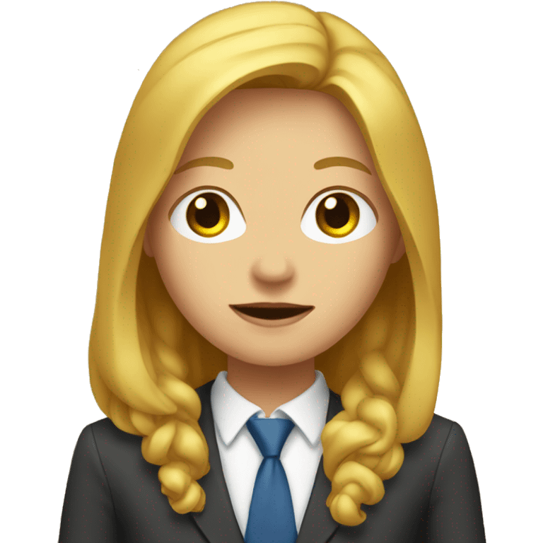 Large face. Round face. Female, with golden long hair, wearing a suit. emoji