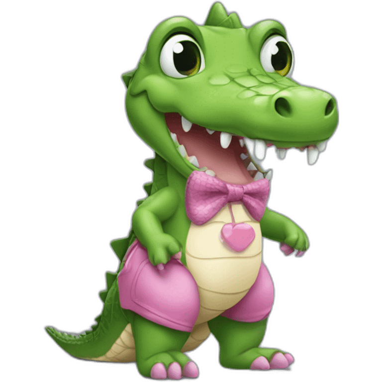 i need a crocodile emoji but this crocodile must be pink. he has a baby pacifier in his mouth and a bow on his head. he also holds a teddy bear in his paws emoji