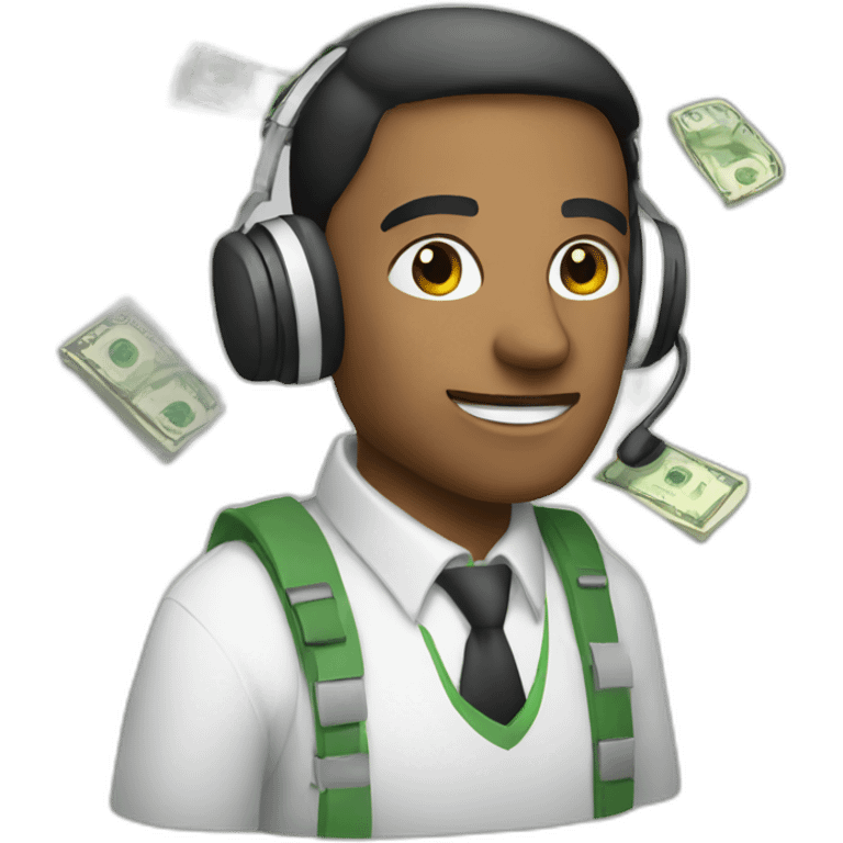 man with headset and money emoji