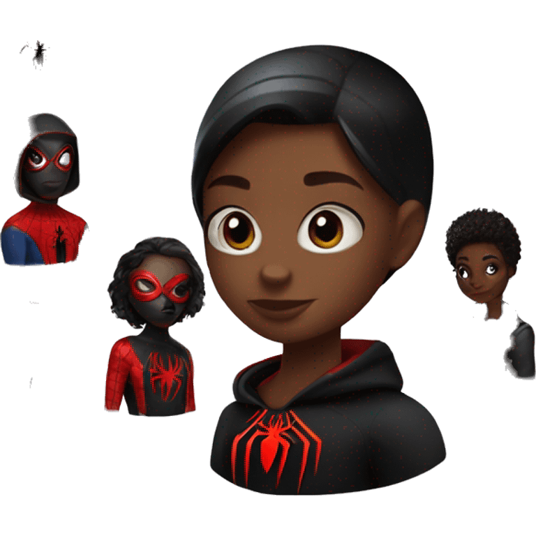 spider-man miles morales with mask girl under mask with black pony tail and brown skin emoji