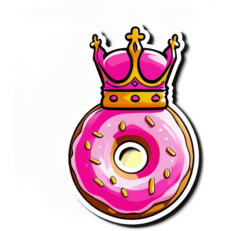 pink frosted donut with a kings crown emoji