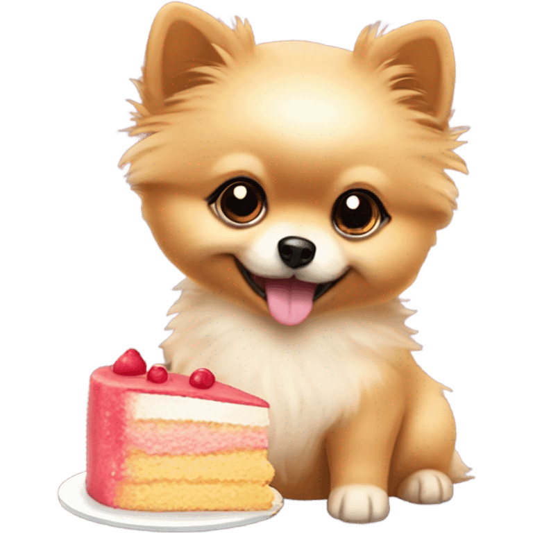 Pomeranian puppy eating cake emoji