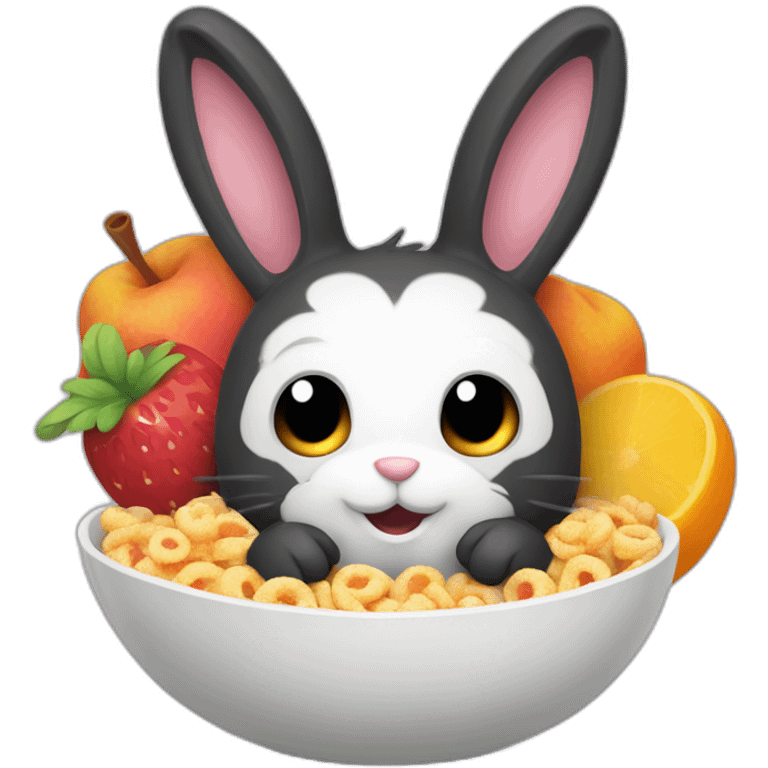 Black Little rabbit eating frootloops emoji