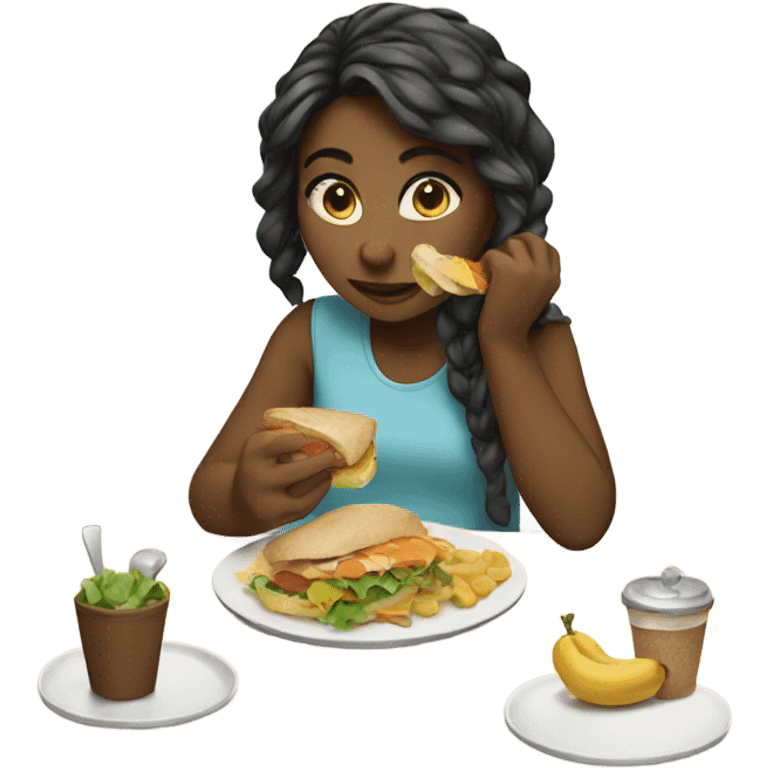 Girl eating launch emoji