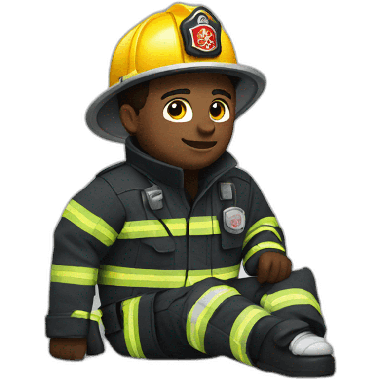 black abs firefighter with a broken foot and a cast emoji