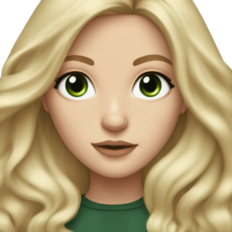 White girl with long voluminous blonde hair balayage with green eyes  emoji