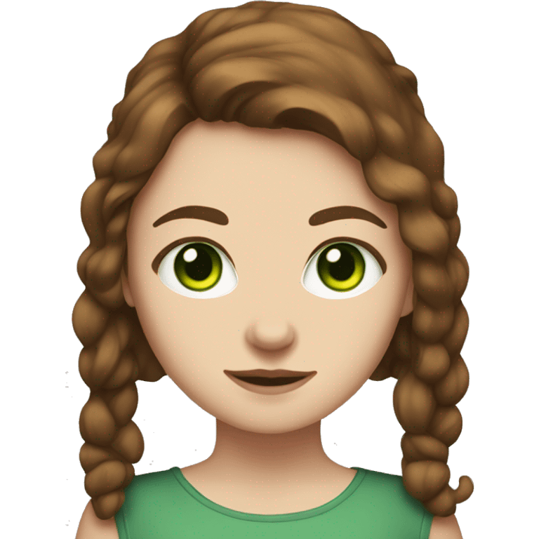 A white girl with brown hair and green eye and a cat emoji