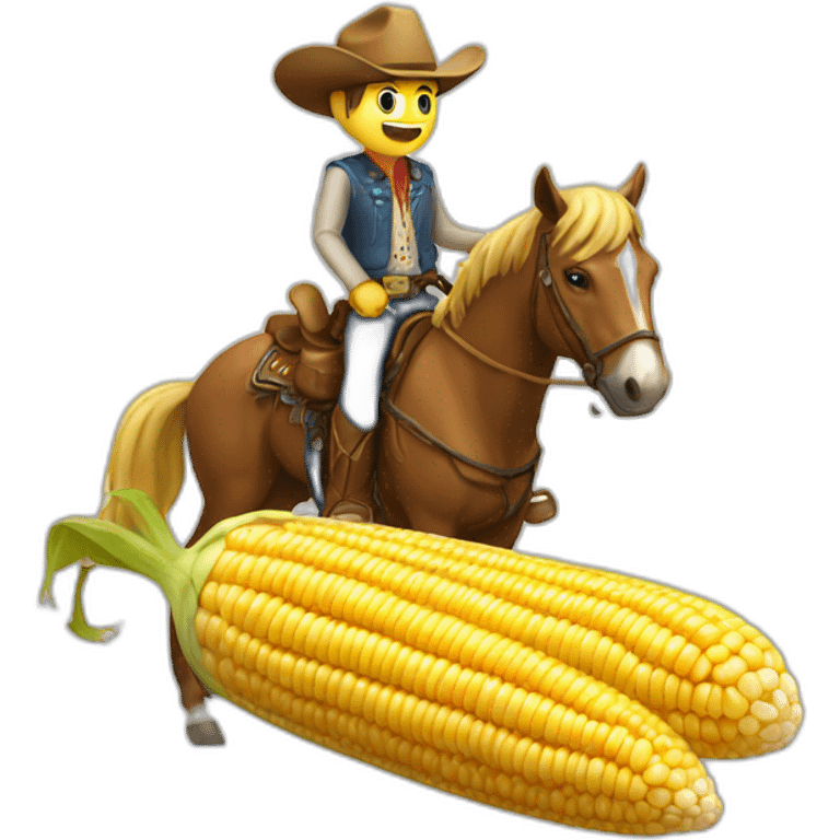 A cowboy riding a cob of corn emoji