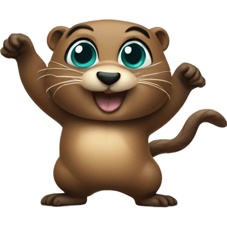 dancing cute beaver with big eyes and very big teal emoji