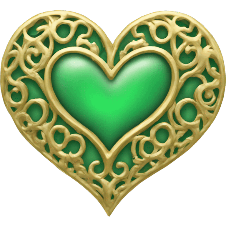 fancy gold filigree green heart emoji