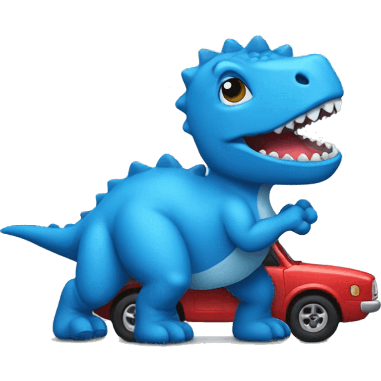 Blue Dino holding a car emoji