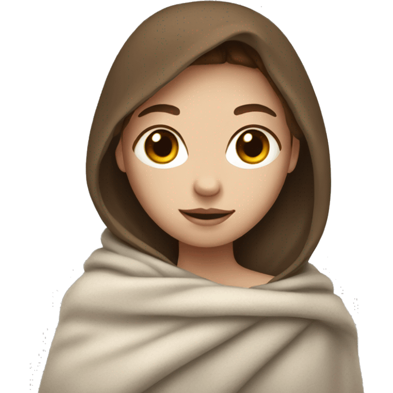 White skinned girl with brown hair wrapped in a blanket emoji