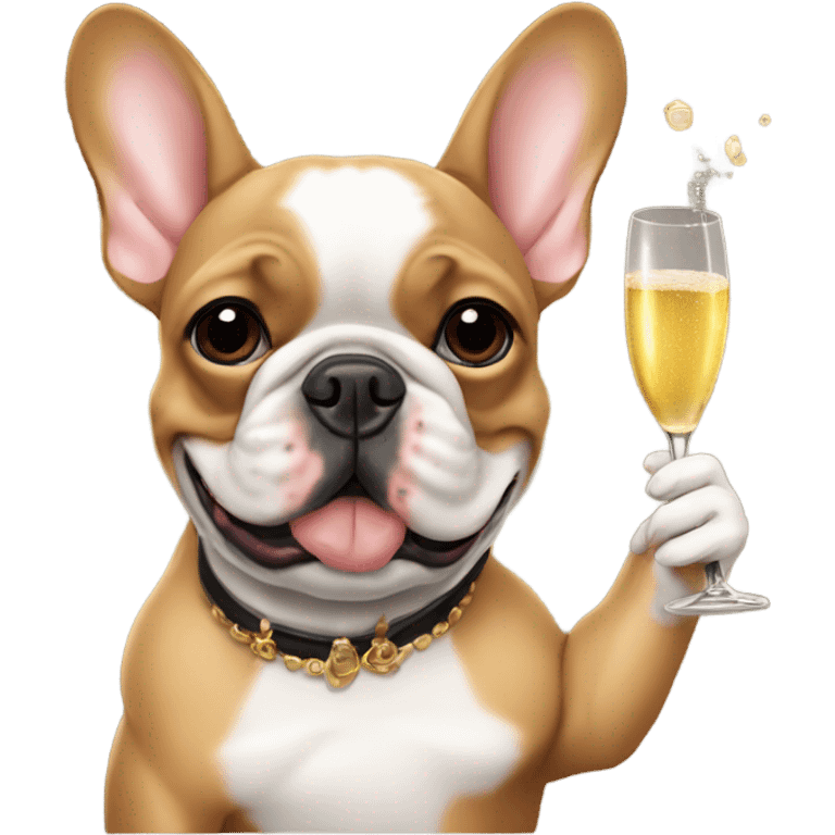 Red Fawn French bulldog drinking champagne  emoji