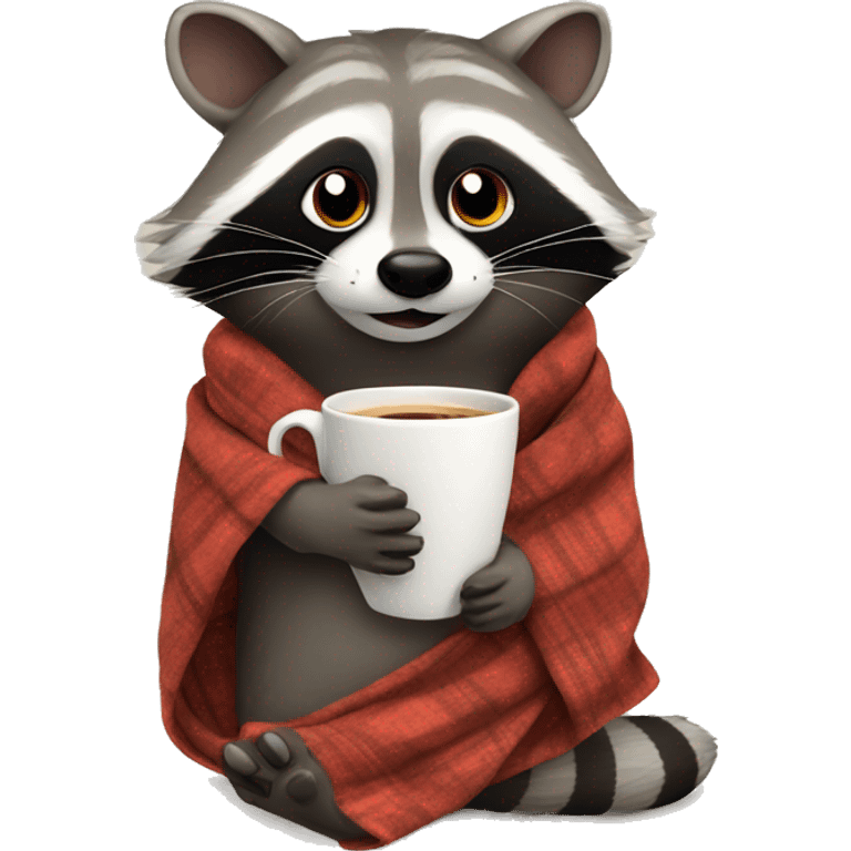 RACCOON IN A BLANKET with coffee cup emoji