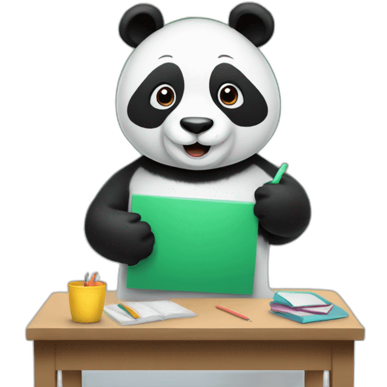 a panda teaching in a classroom with a chalkboard emoji