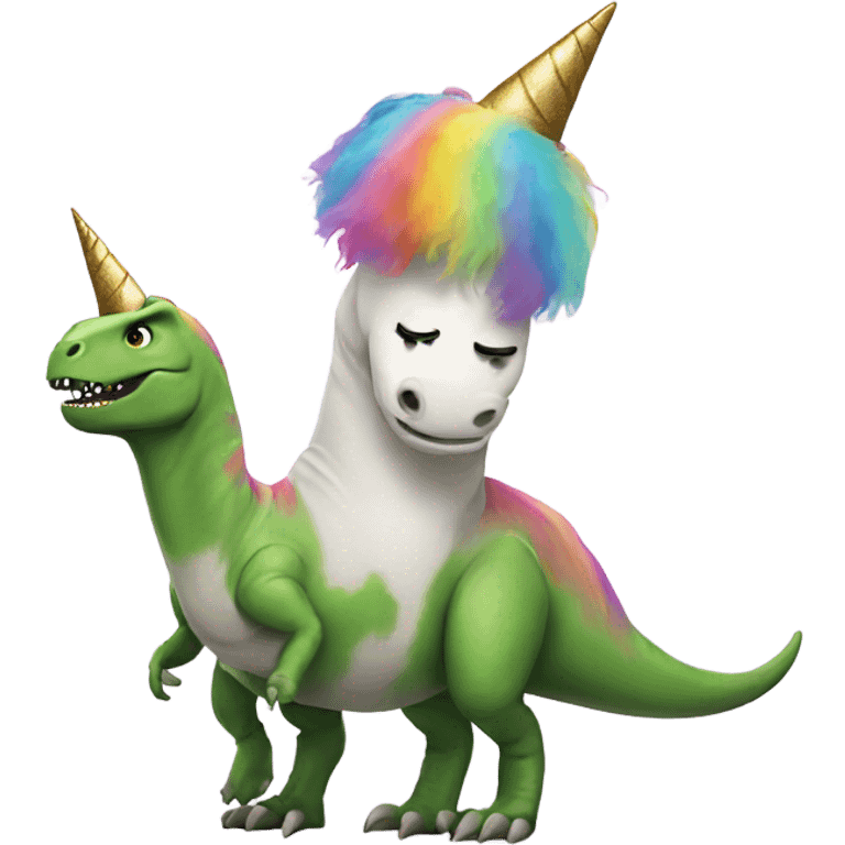 t-rex dresses as a unicorn emoji