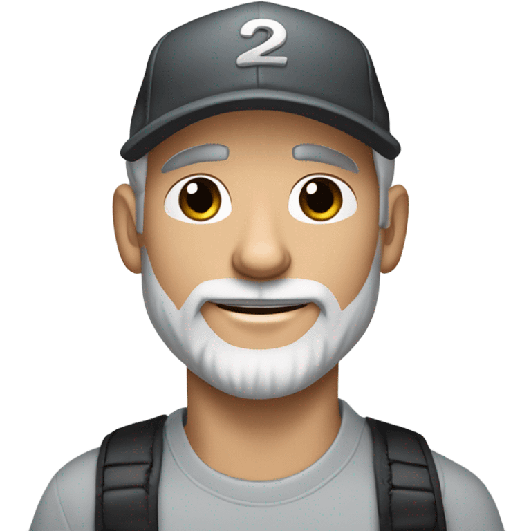 Handsome blue eyed man, with grey hair, and grey goatee beard, wearing ball cap and holding a black long hair chihuahua  emoji