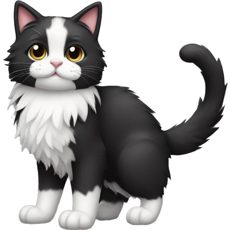 Cute cartoon full body fluffy tuxedo cat emoji