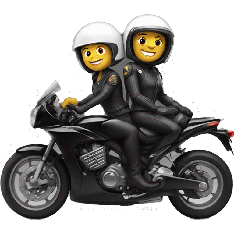 couple in helmets on black motorbike emoji