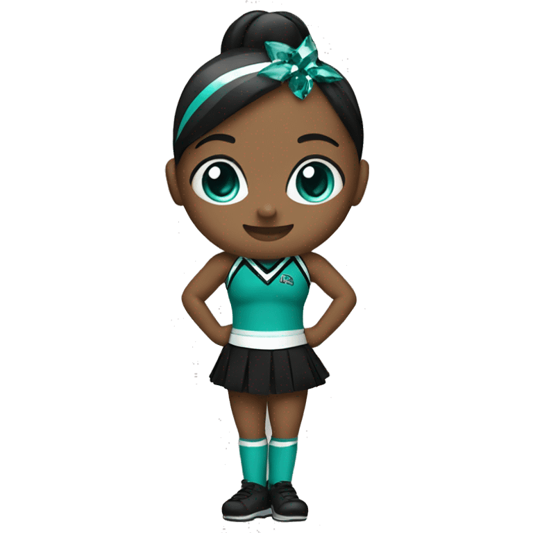 cheerleader in teal and black uniform with gems emoji