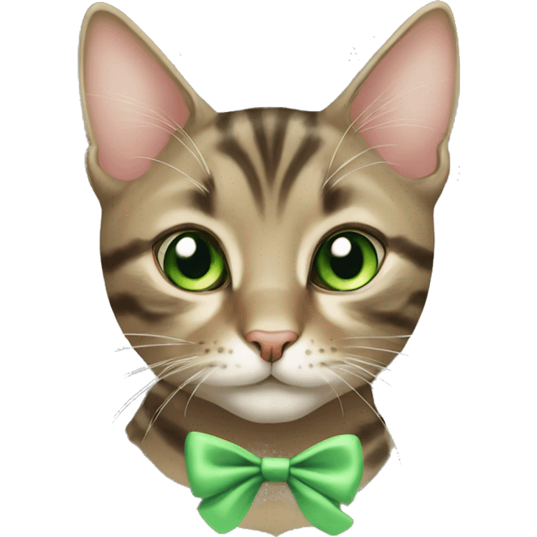 Tabby cat green eyes with bow emoji