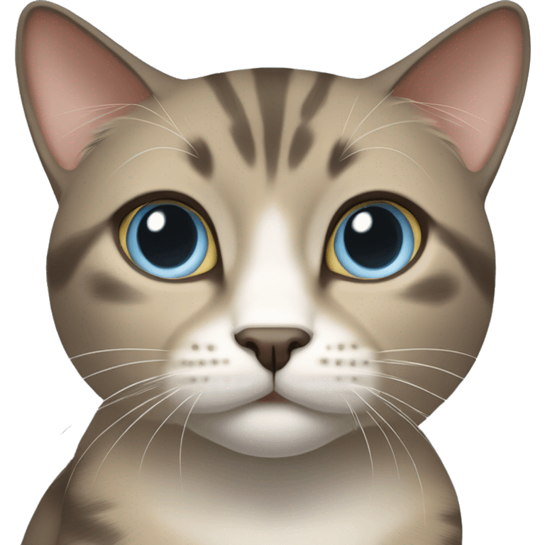 Thai breed realistic cat with a light cream -brown body, dark gray-brown face, ears, and paws. Short fur, sharp ears, striking light blue eyes  emoji