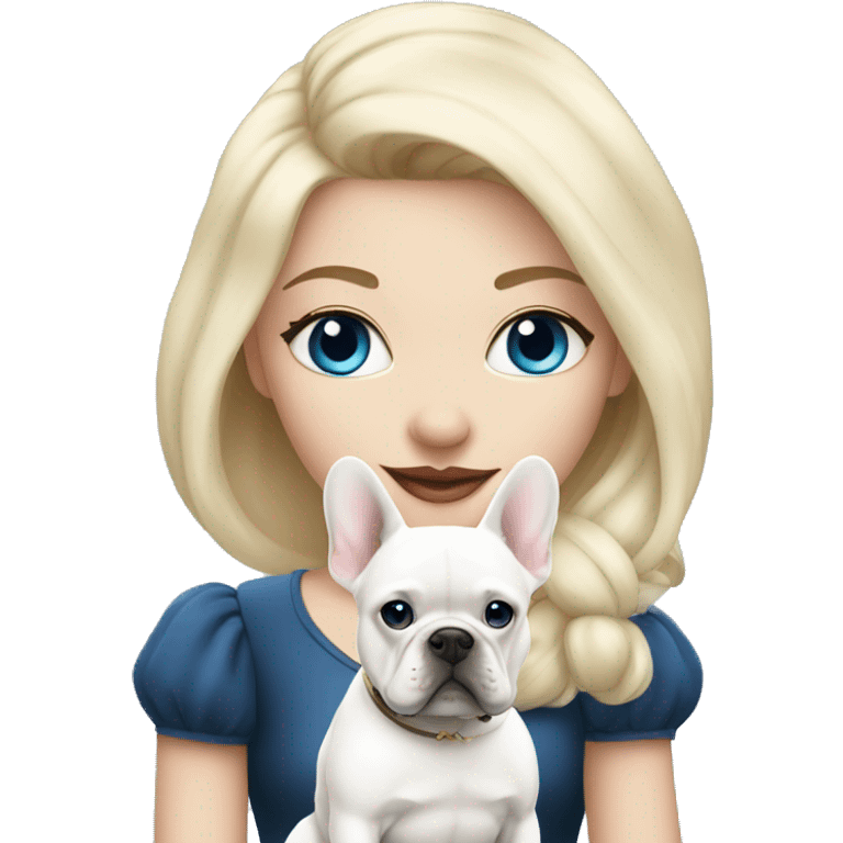 Princess blonde with blue eyes and white French bulldog  emoji