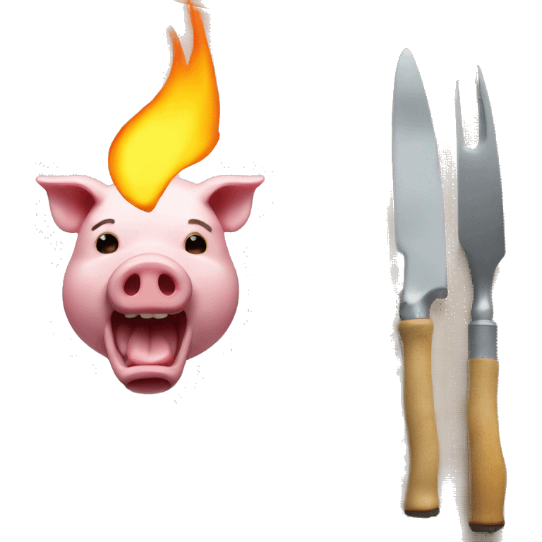 pig's head on a plate and a blowtorch emoji