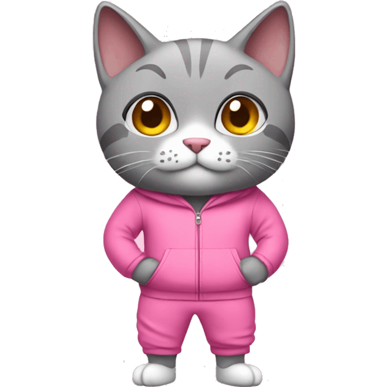 gray cat wearing pink tracksuit full body emoji