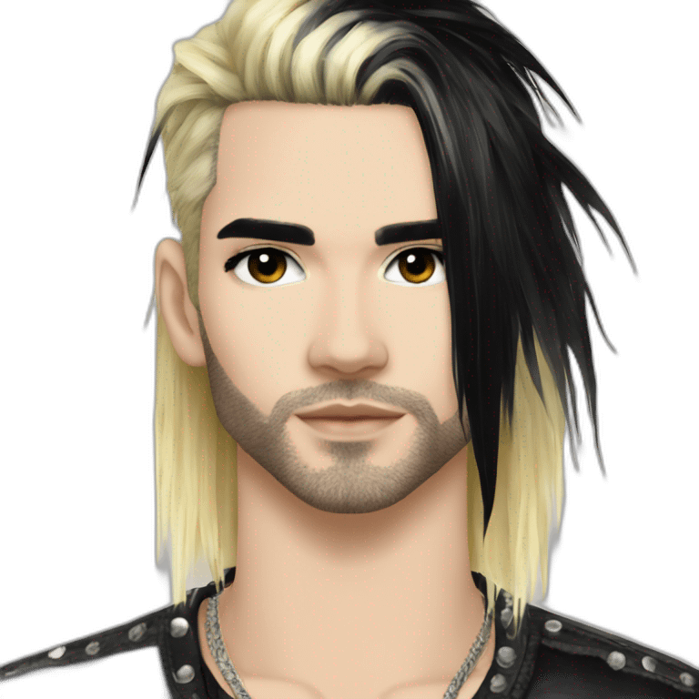 Bill Kaulitz black hair down with blonde highlights emo emoji