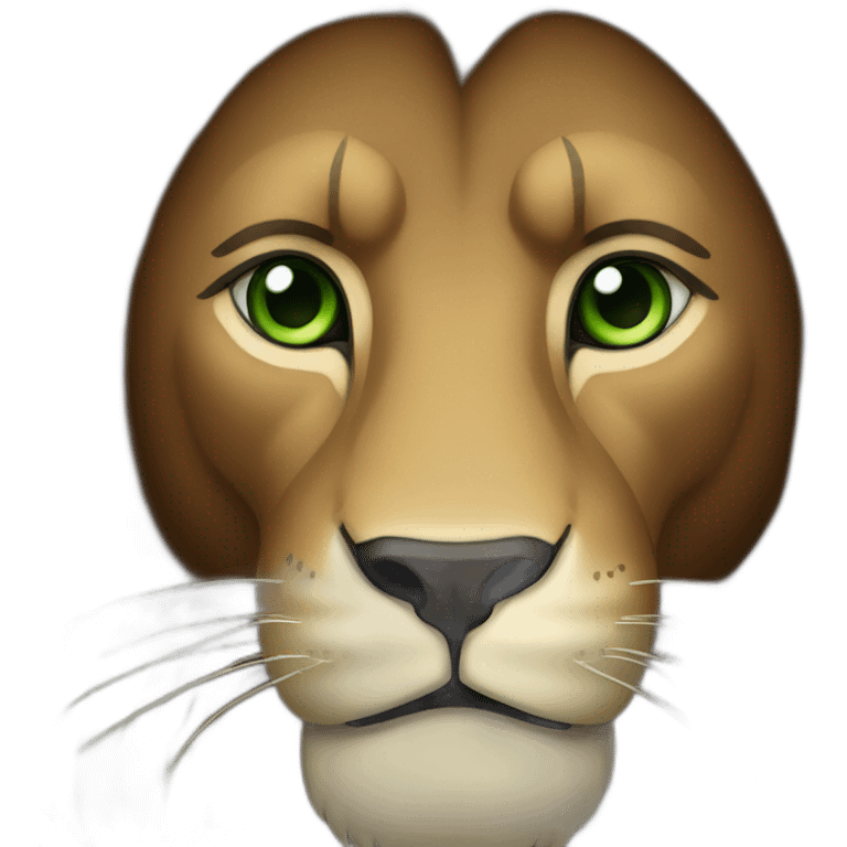 brown lion with a dark brown mane and green eyes emoji