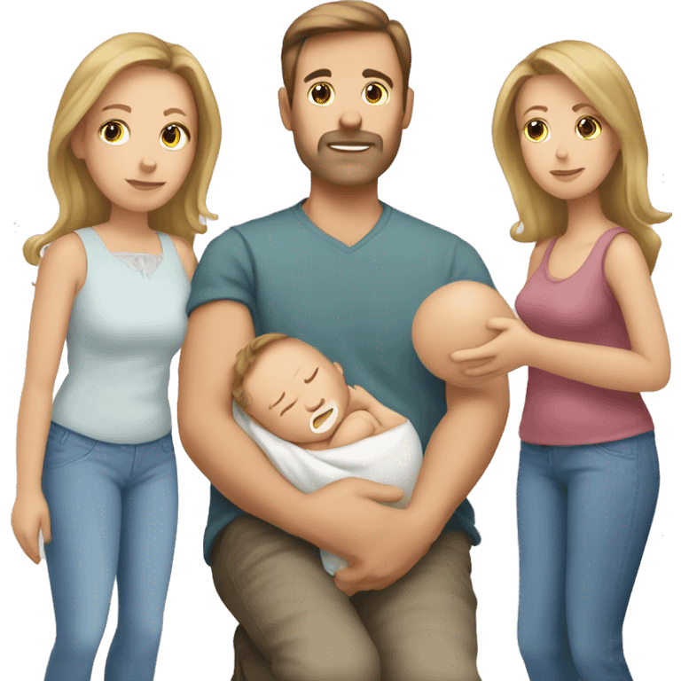 Mum, Brown hair,  Dad, Blond hair with newborn emoji